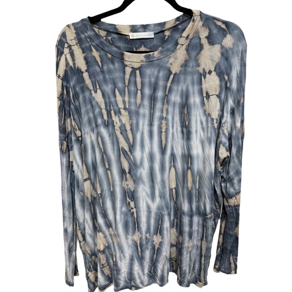 FSL + Apparel Long Sleeve Water Color Tie dye Blue Cream Size Small Medium